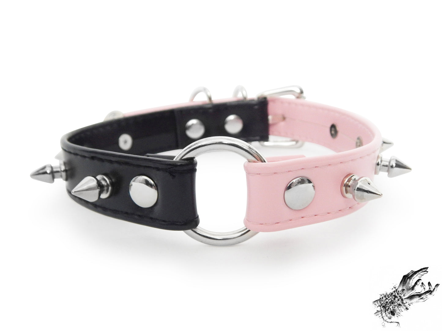 Half Black and Half Pink Studded O Ring Choker