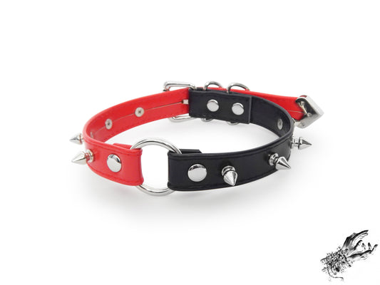 Half Black and Half Red Studded O Ring Choker