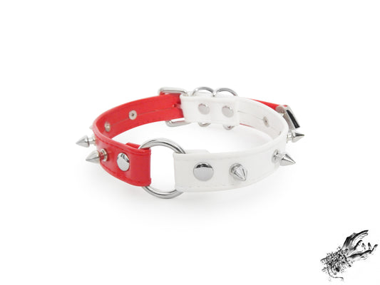 Half Red and Half White Studded O Ring Choker