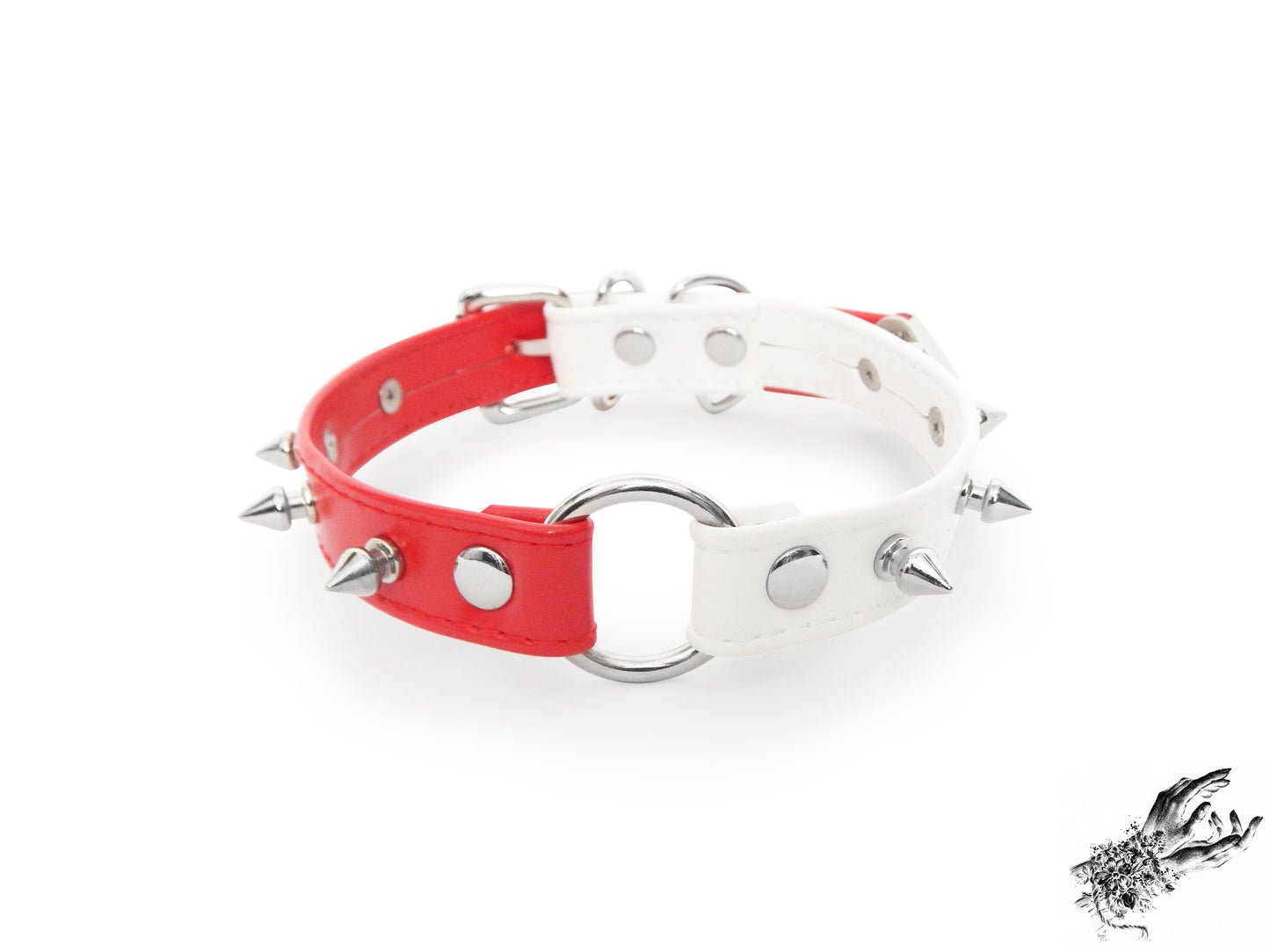 Half Red and Half White Studded O Ring Choker