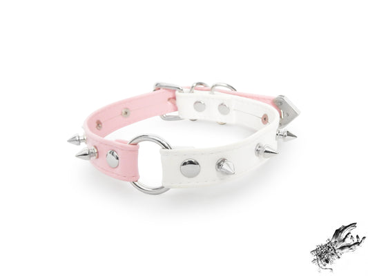 Half Pink and Half White Studded O Ring Choker