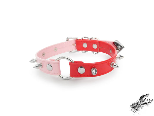 Half Pink and Half Red Studded O Ring Choker