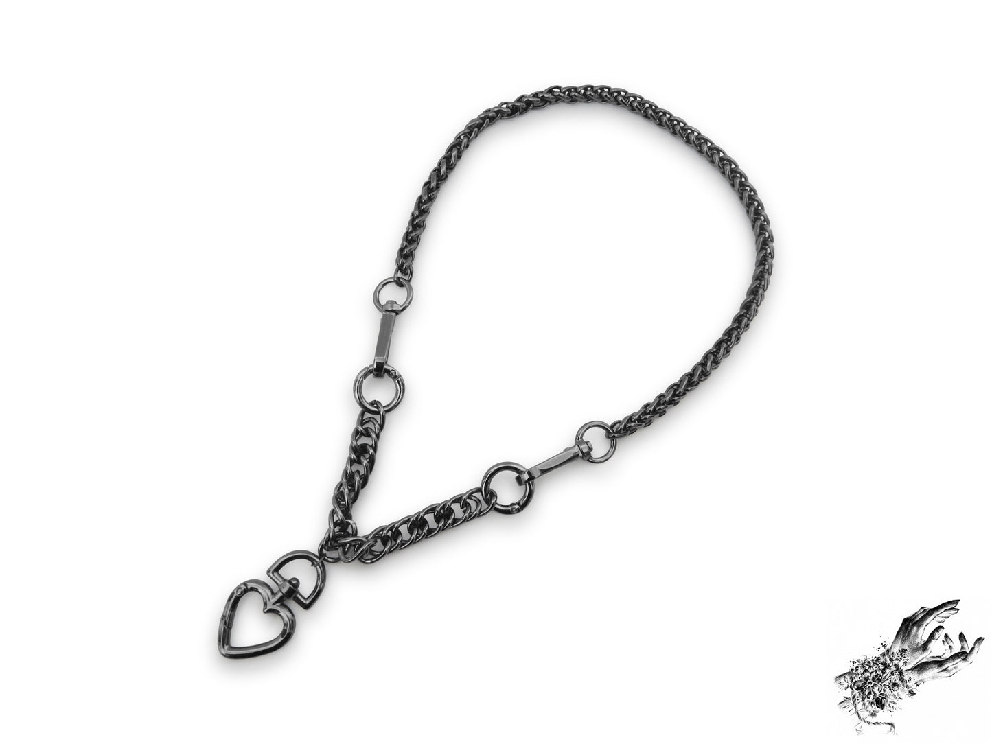 Black Chunky Chain and Heart Necklace