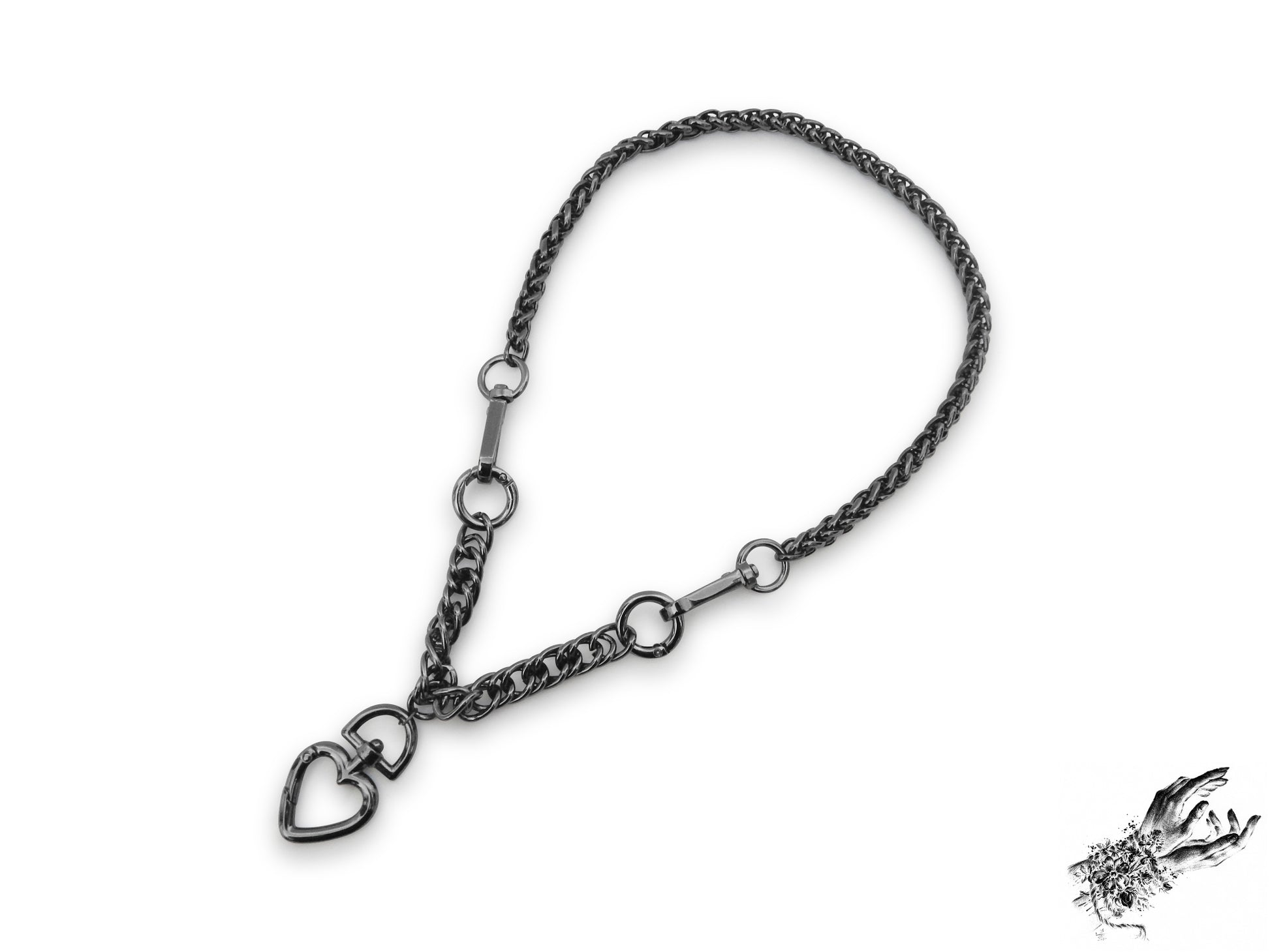 Black Chunky Chain and Heart Necklace - 8th Sin