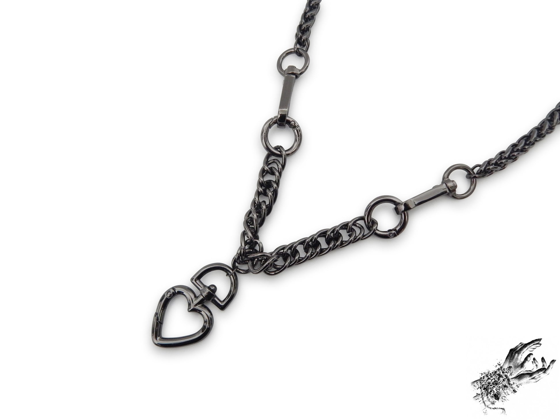 Black Chunky Chain and Heart Necklace - 8th Sin