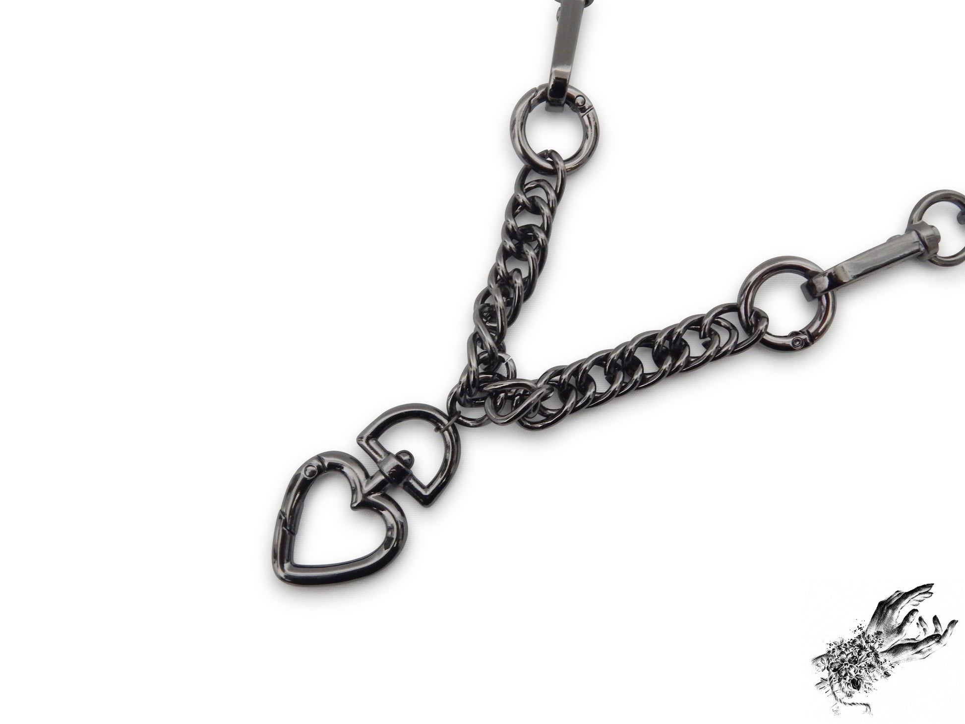 Black Chunky Chain and Heart Necklace - 8th Sin