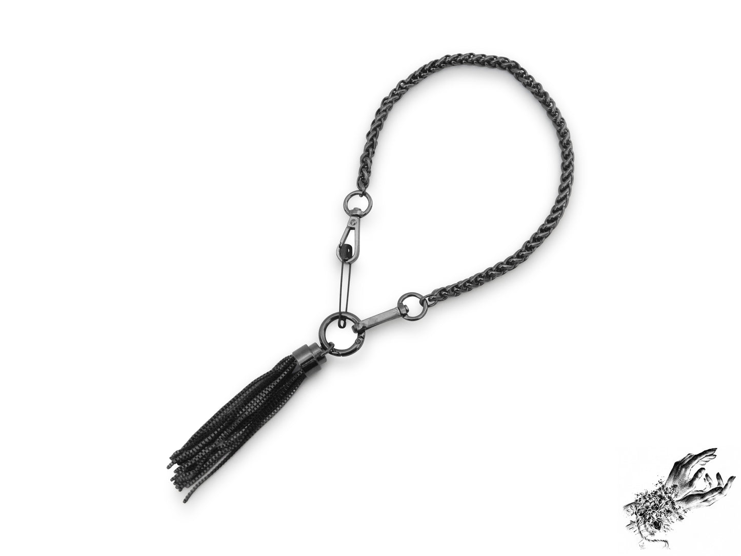 Black Safety Pin and Tassel Necklace