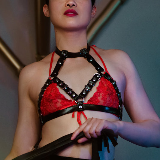 Black Faux Leather D Ring Harness Bra - SALE - 8th Sin
