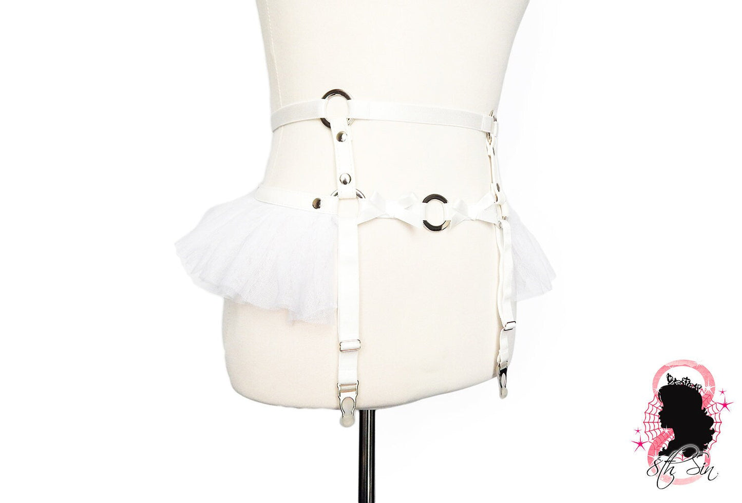 White Vegan Leather O Ring Garter Belt - SALE