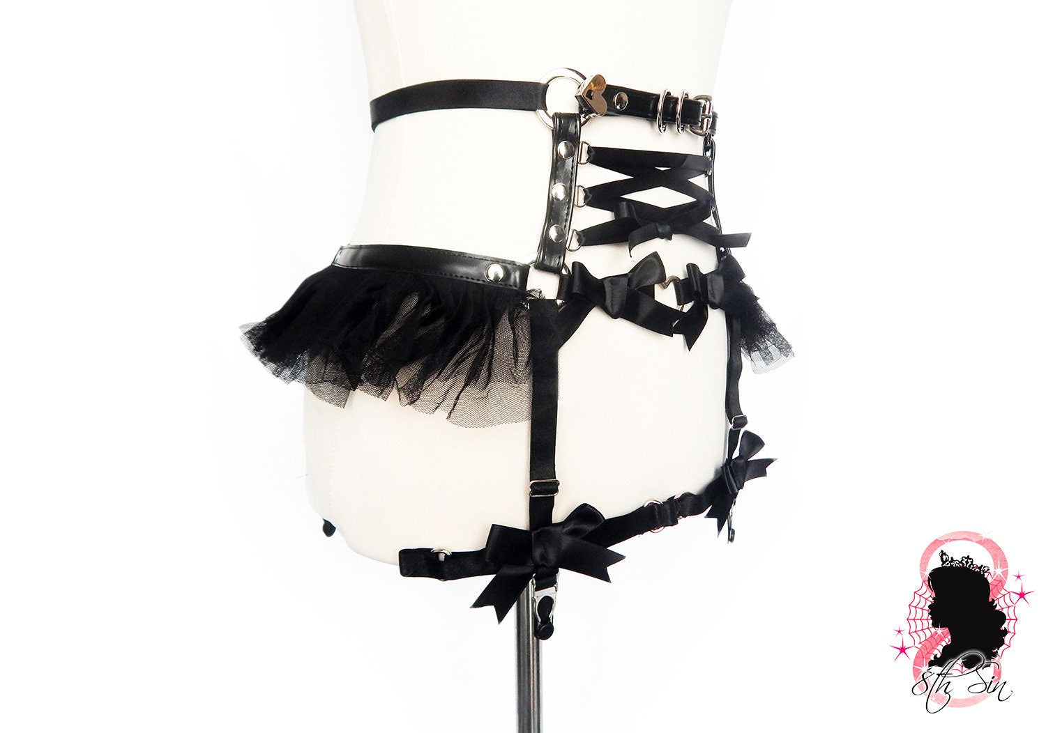 Black Vegan Leather Corset Garter Belt - SALE - 8th Sin