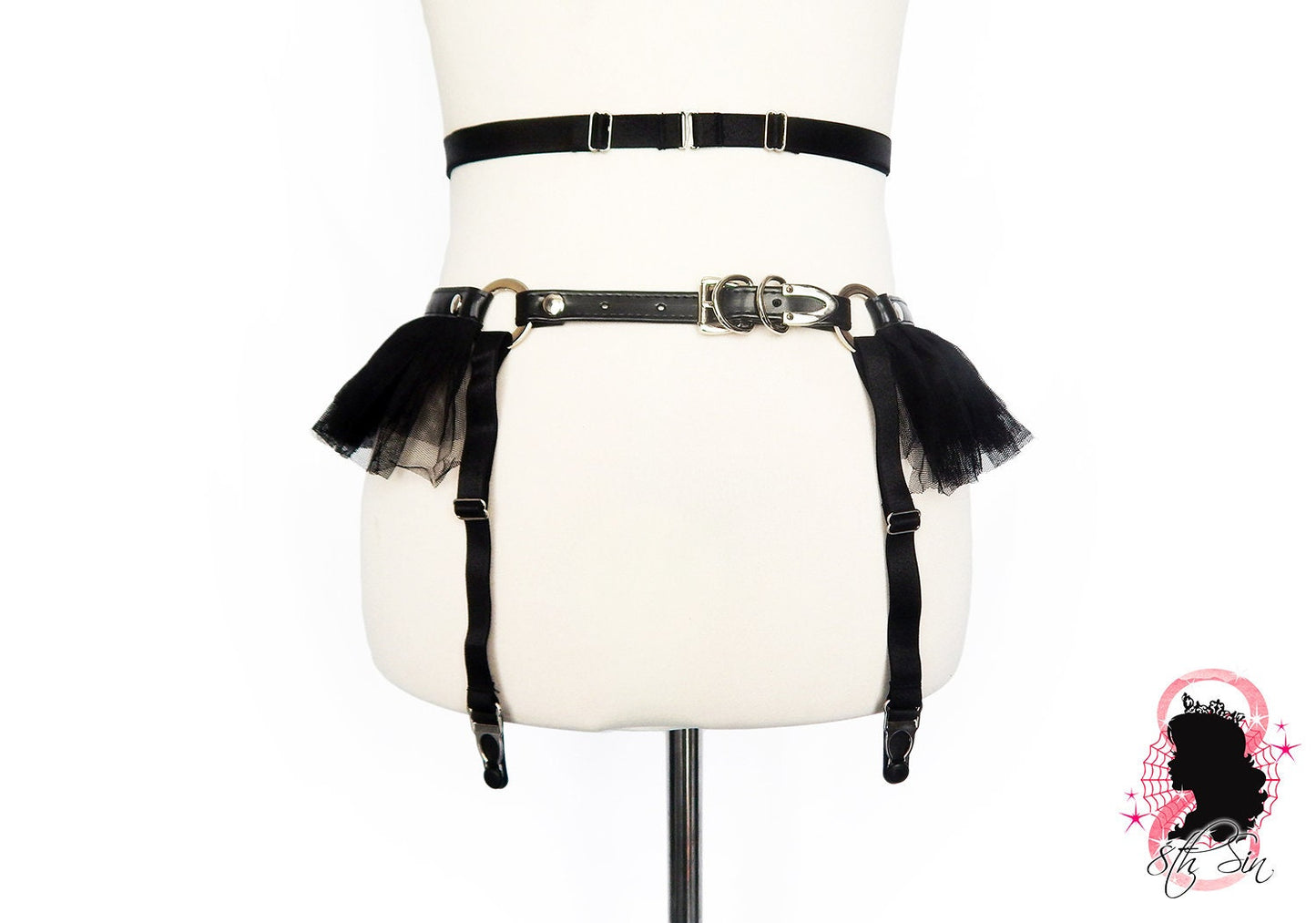 Black Vegan Leather Corset Garter Belt - SALE