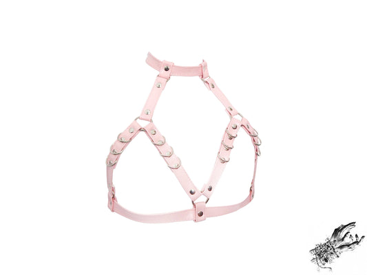 Pink Vegan Leather D Ring Harness Bra - SALE