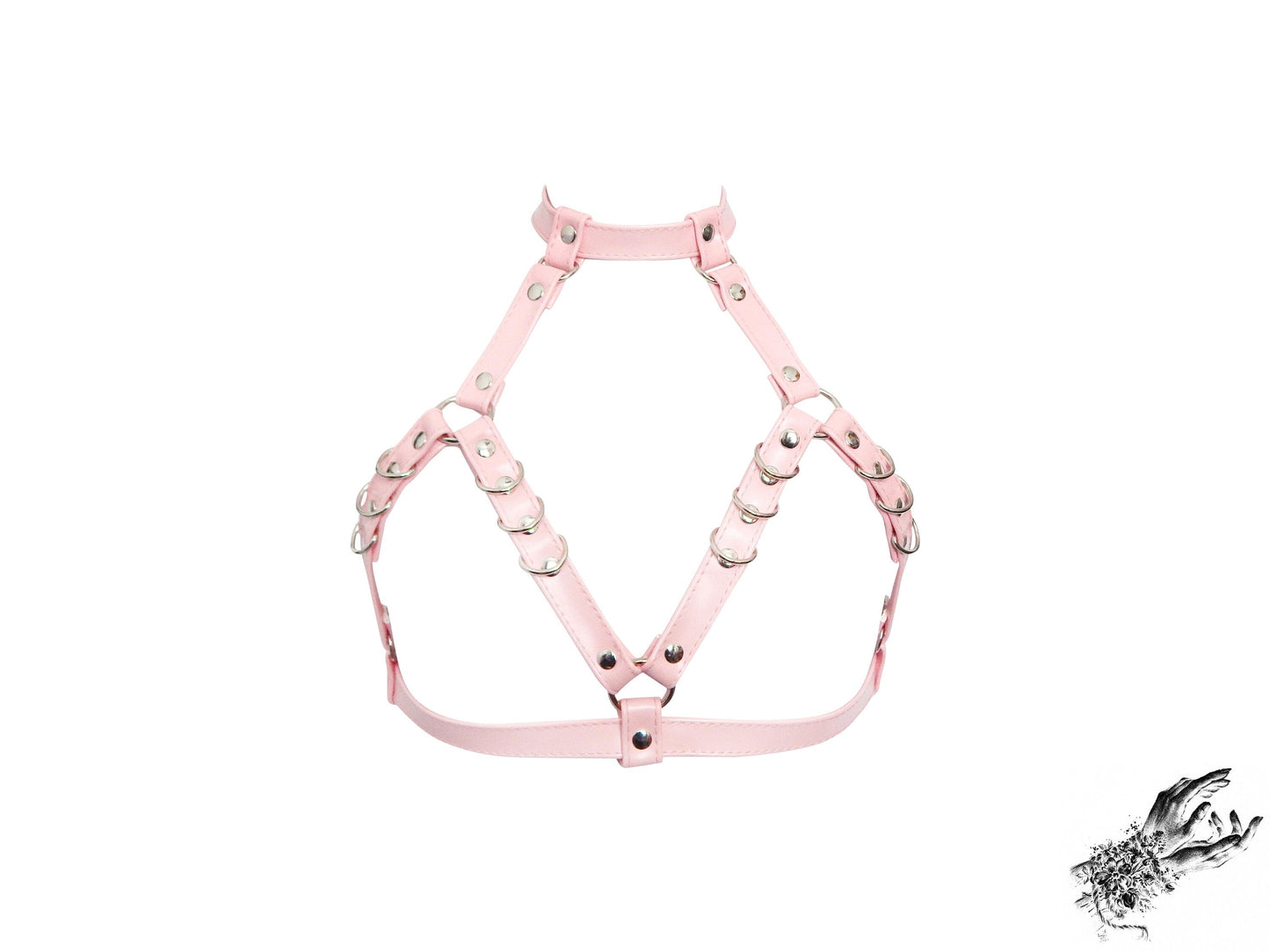 Pink Vegan Leather D Ring Harness Bra - SALE