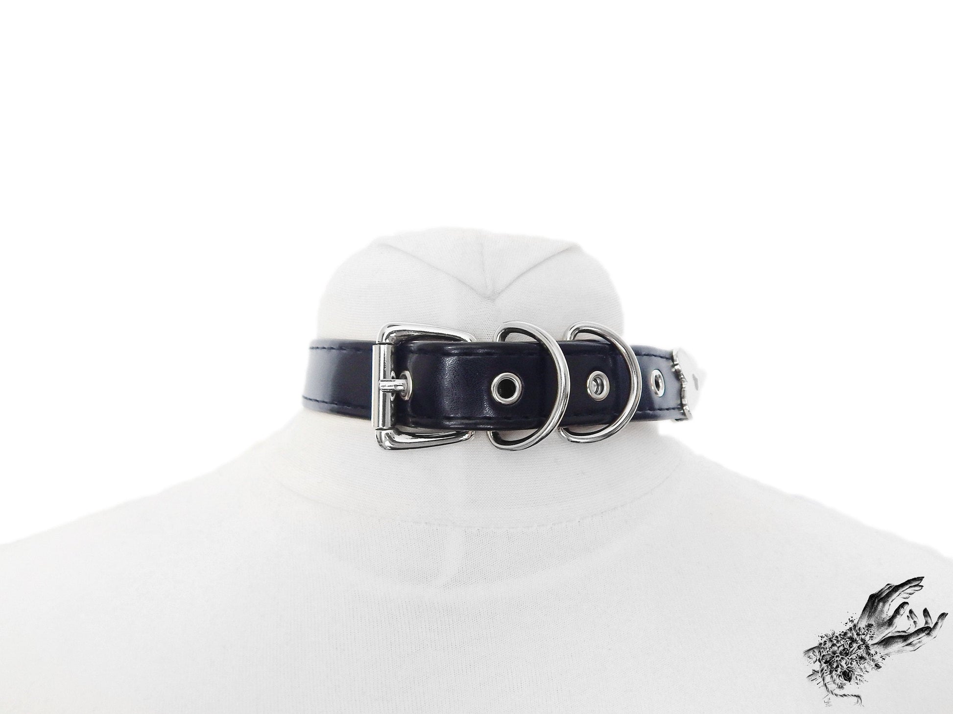 Black Faux Leather Studded Heart Padlock Choker - REGULAR SIZE - 8th Sin
