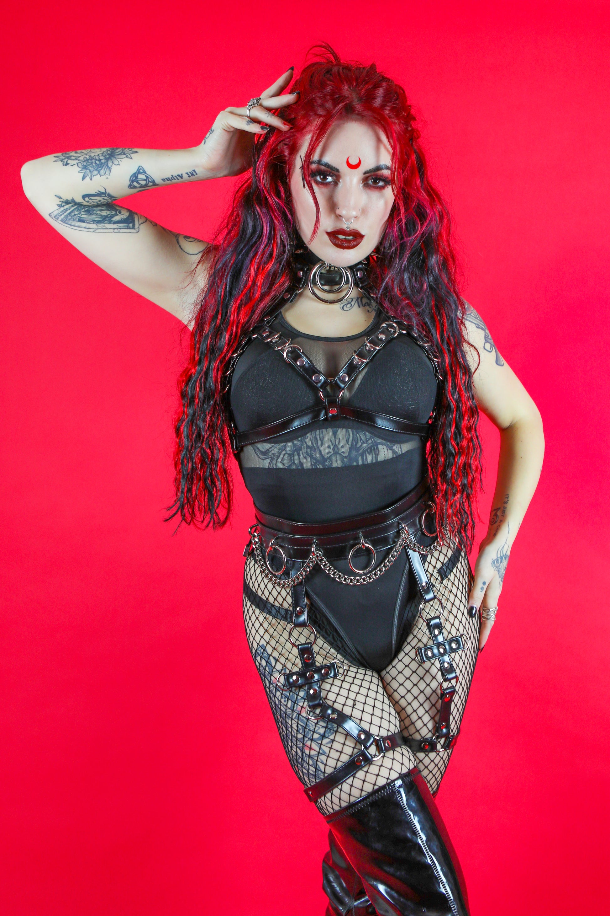 Black Vegan Leather O Ring Chain Belt - 8th Sin