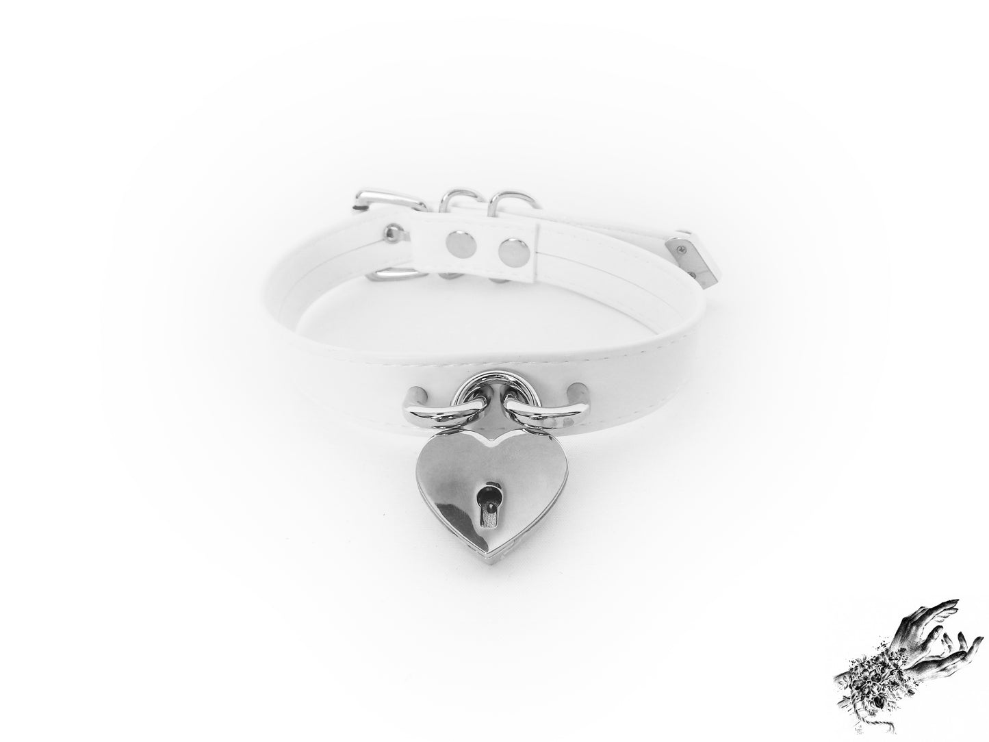 White Faux Leather Heart Padlock Choker