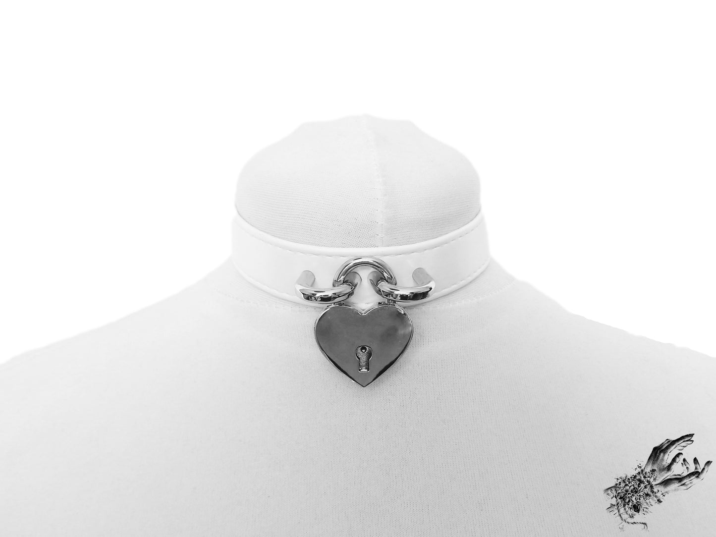 White Faux Leather Heart Padlock Choker