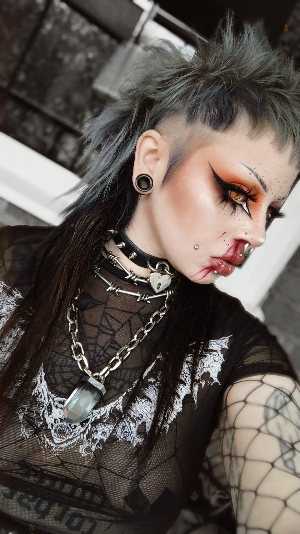 Black Studded Heart Padlock Choker with Key - 8th Sin
