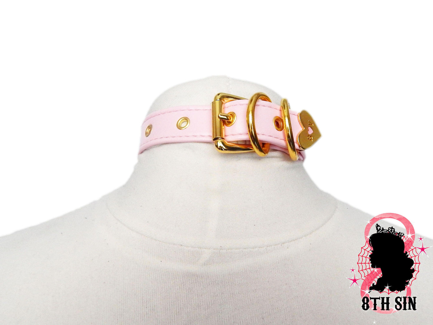 Pink and Gold Heart Padlock Choker with Key