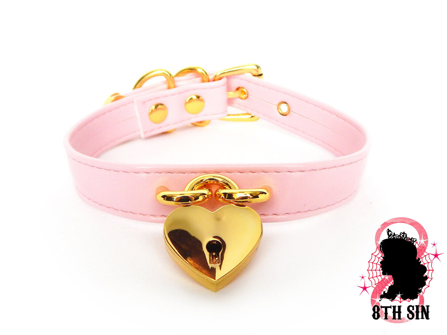 Pink and Gold Heart Padlock Choker with Key