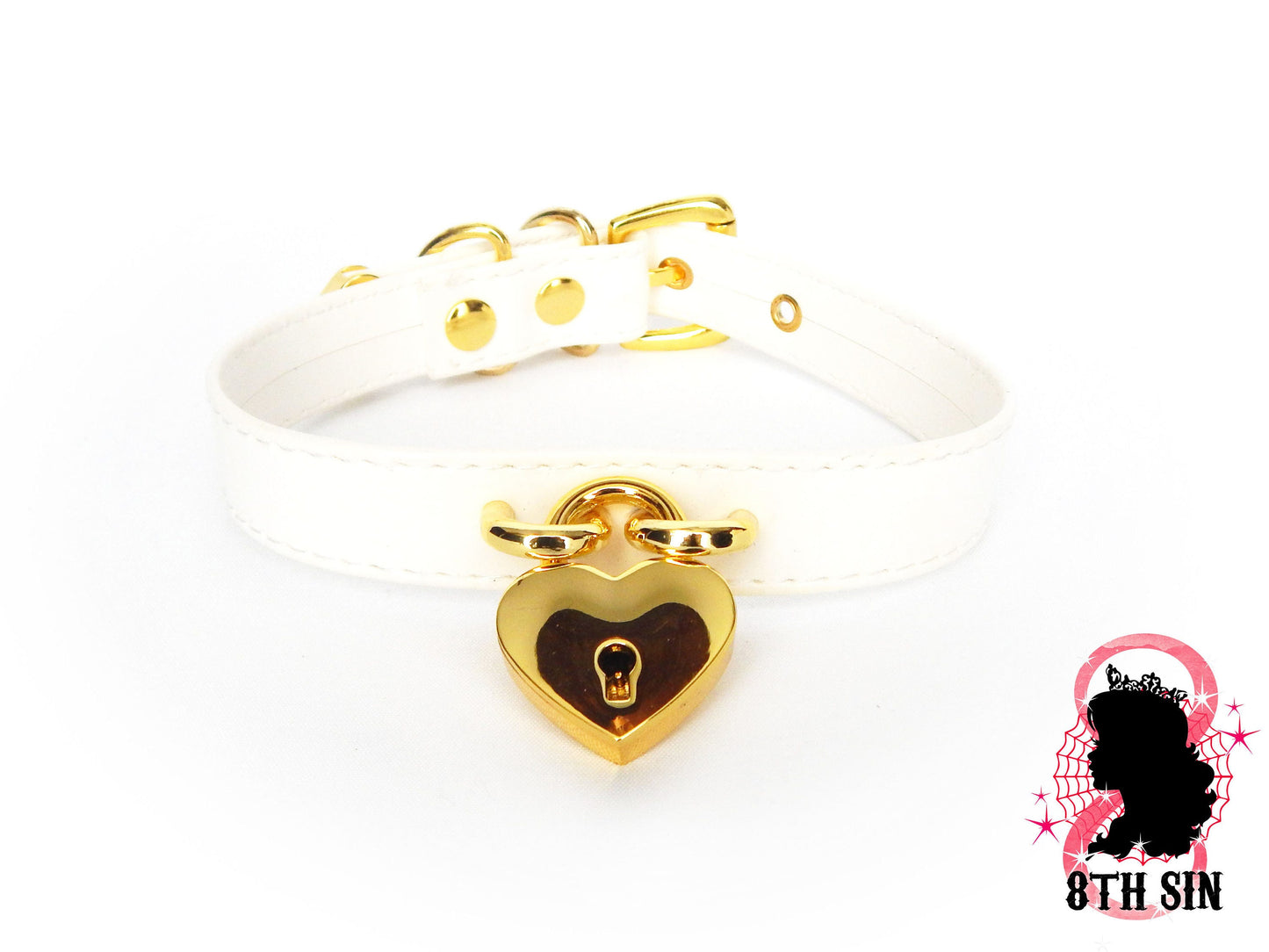 White and Gold Heart Padlock Choker with Key