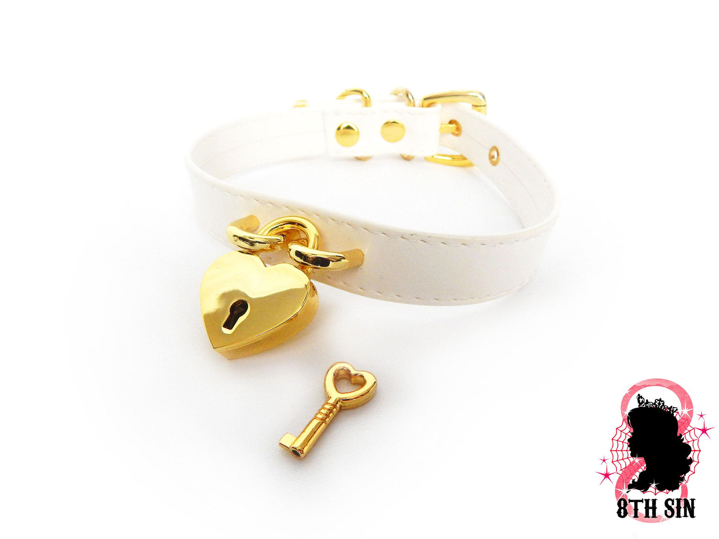 White and Gold Heart Padlock Choker with Key