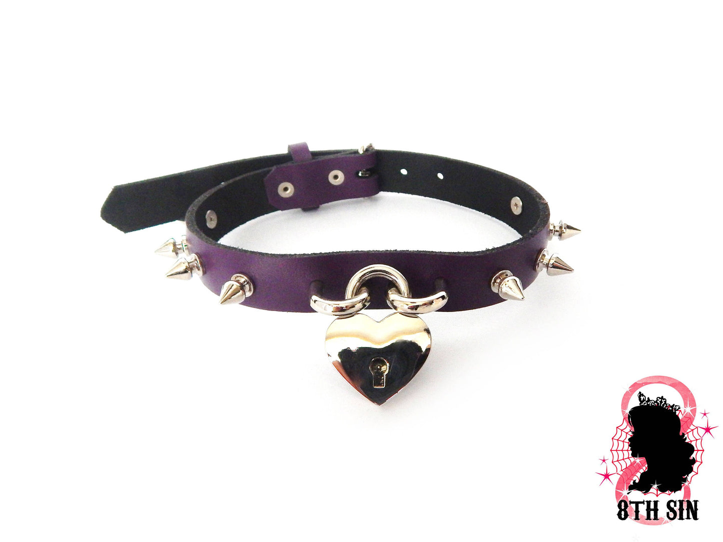 Purple Studded Heart Padlock Choker with Key