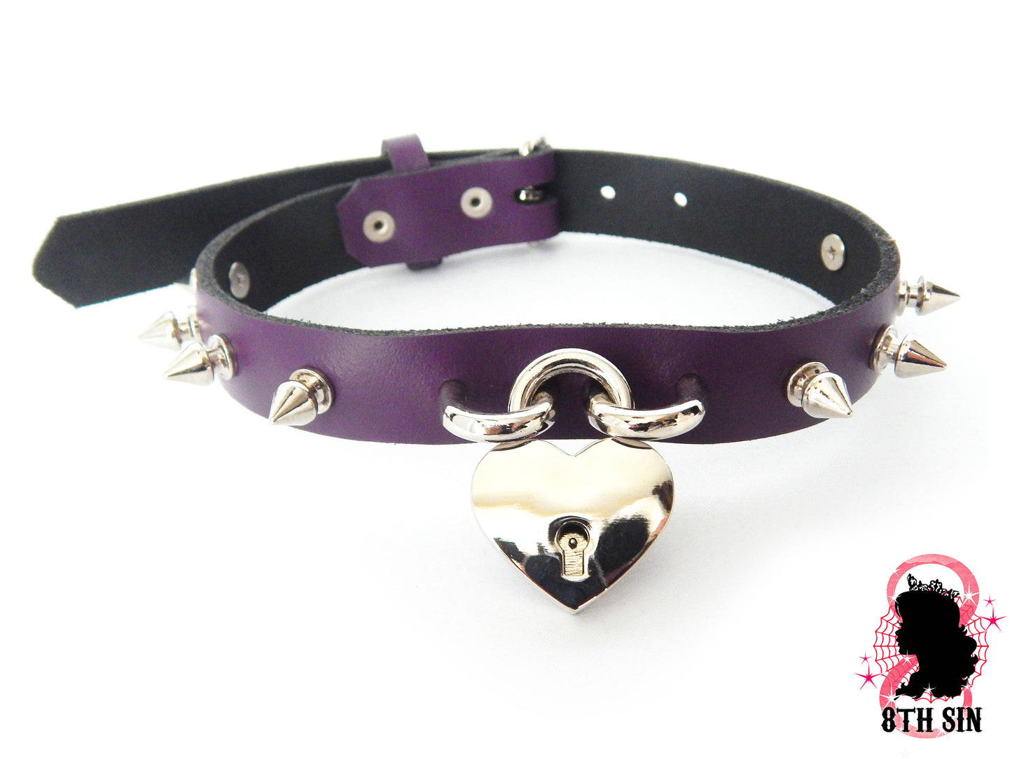 Purple Studded Heart Padlock Choker with Key