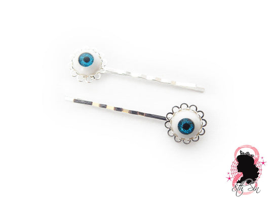Antique Silver Eyeball Hair Slides - 8th Sin