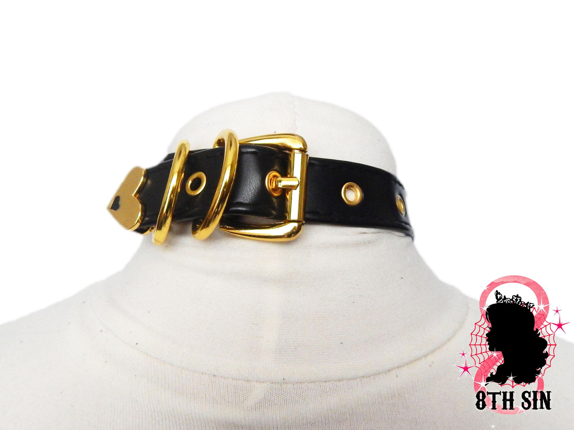 Black and Gold Heart Padlock Choker with Key - 8th Sin