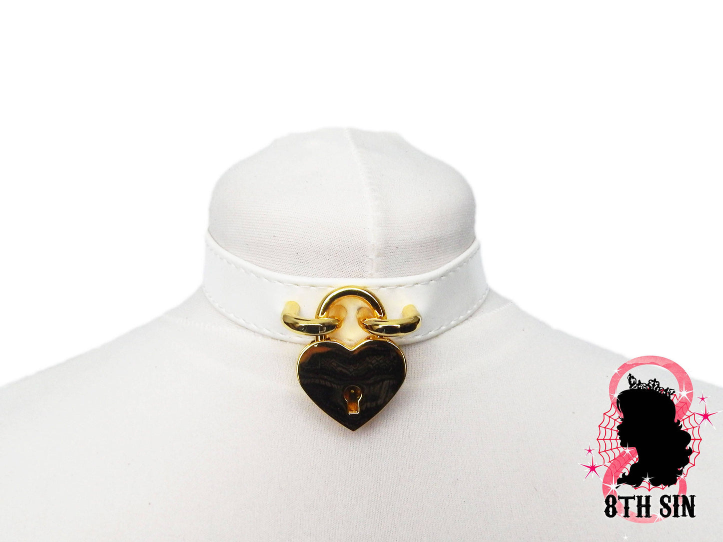 White and Gold Heart Padlock Choker with Key