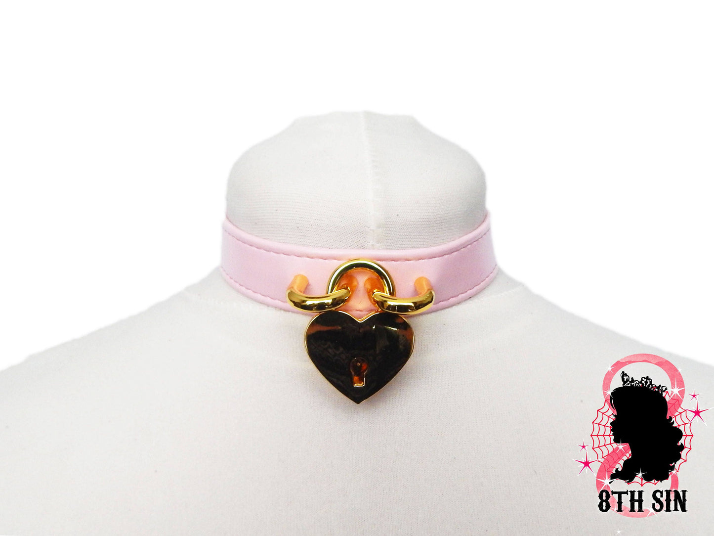 Pink and Gold Heart Padlock Choker with Key