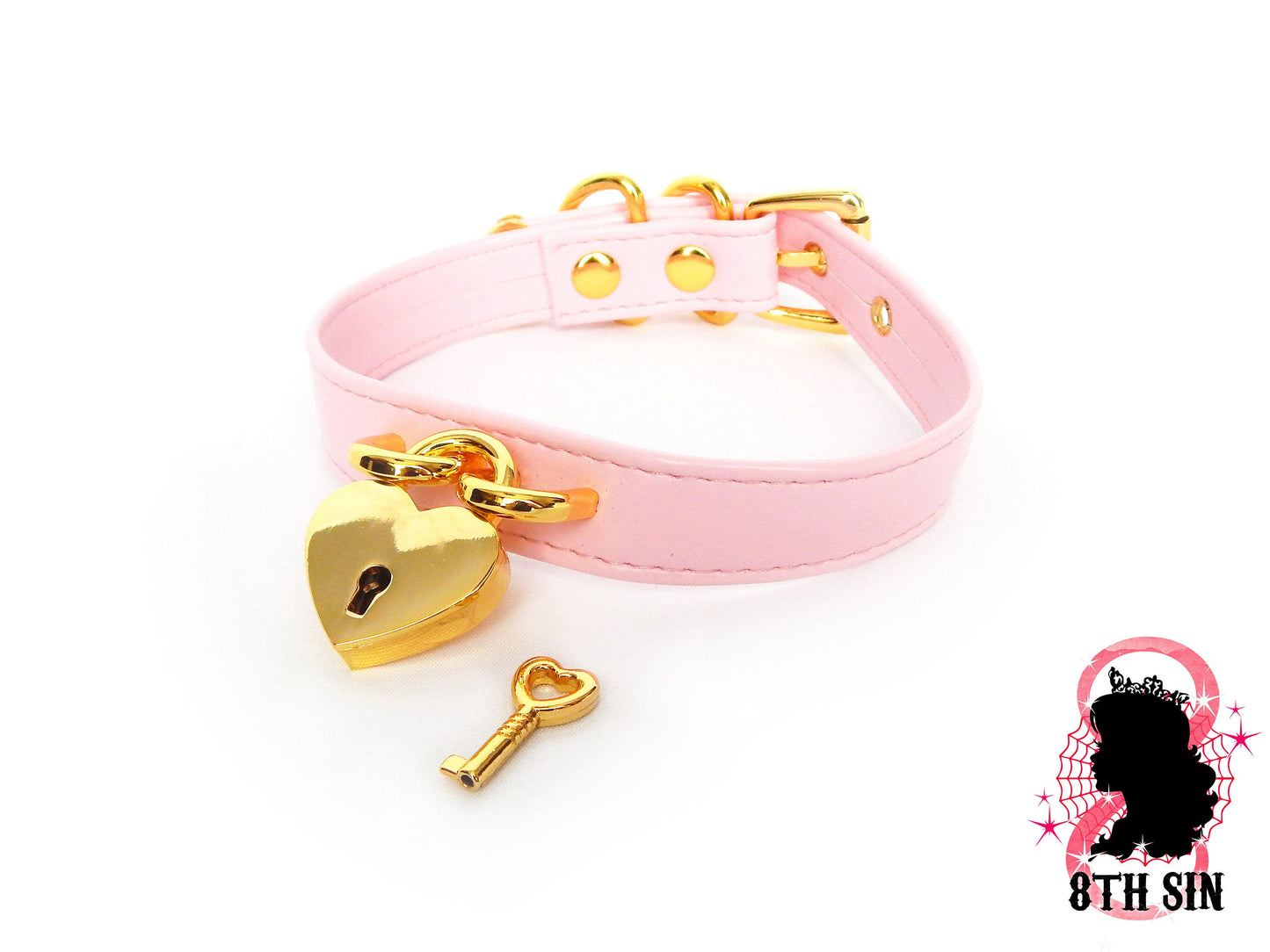 Pink and Gold Heart Padlock Choker with Key