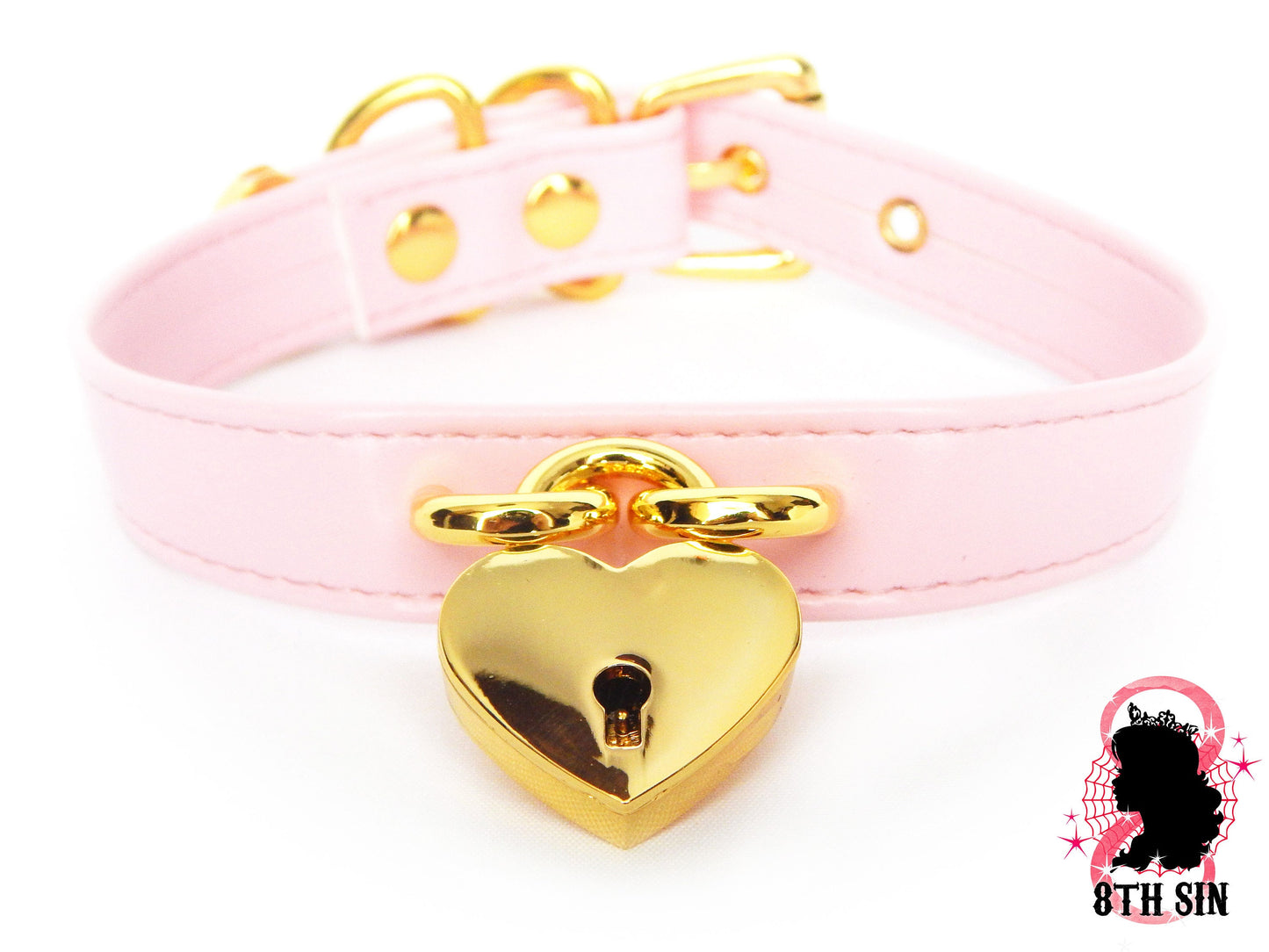 Pink and Gold Heart Padlock Choker with Key