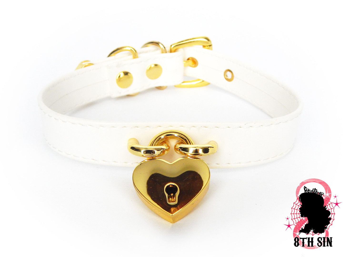 White and Gold Heart Padlock Choker with Key