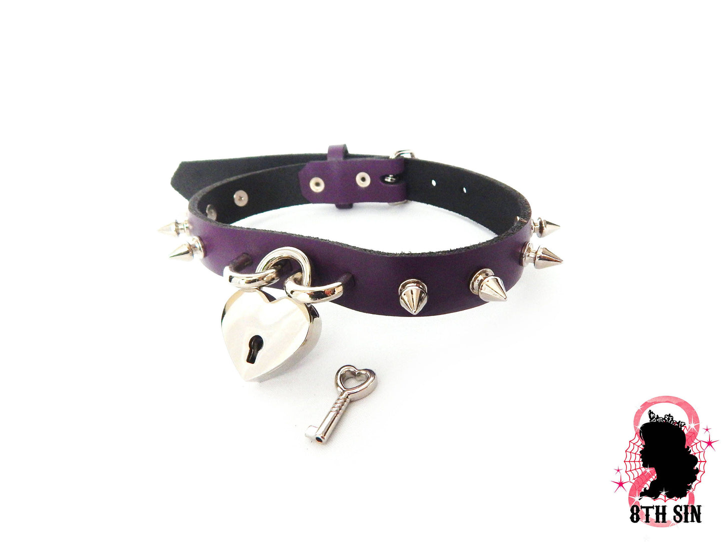 Purple Studded Heart Padlock Choker with Key