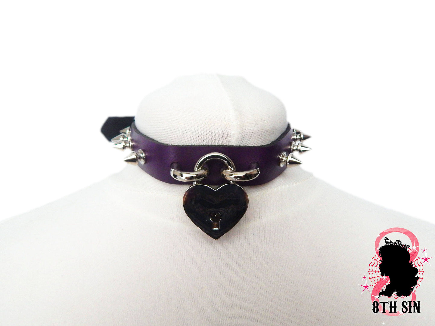 Purple Studded Heart Padlock Choker with Key