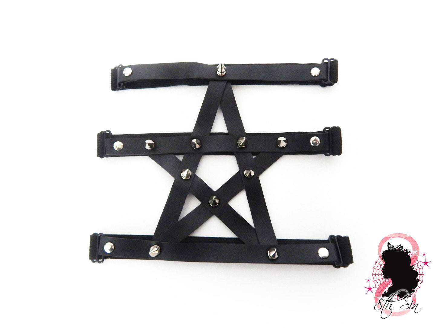 Black Vegan Leather Pentagram Garter - 8th Sin