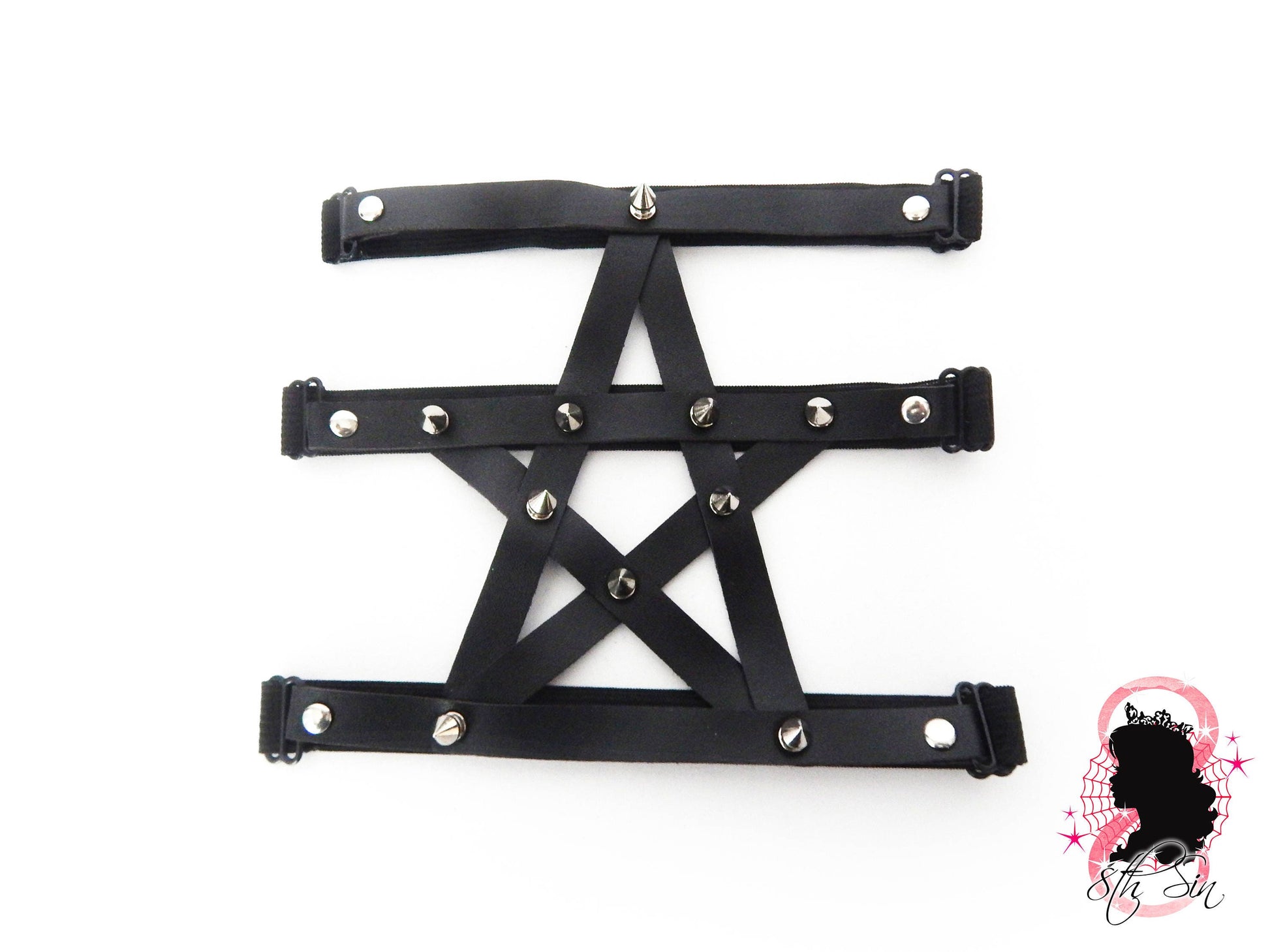 Black Vegan Leather Pentagram Garter - 8th Sin