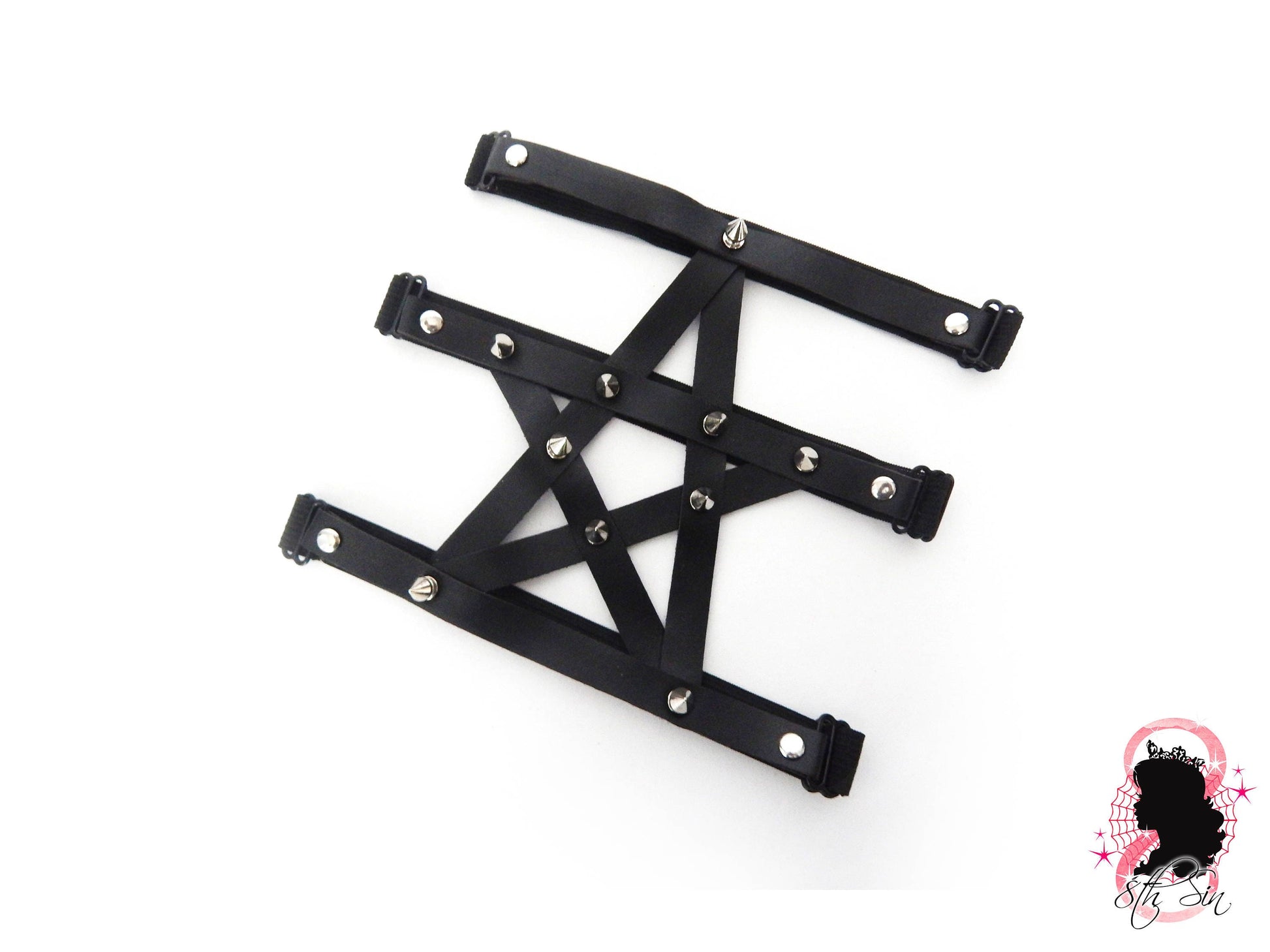 Black Vegan Leather Pentagram Garter - 8th Sin