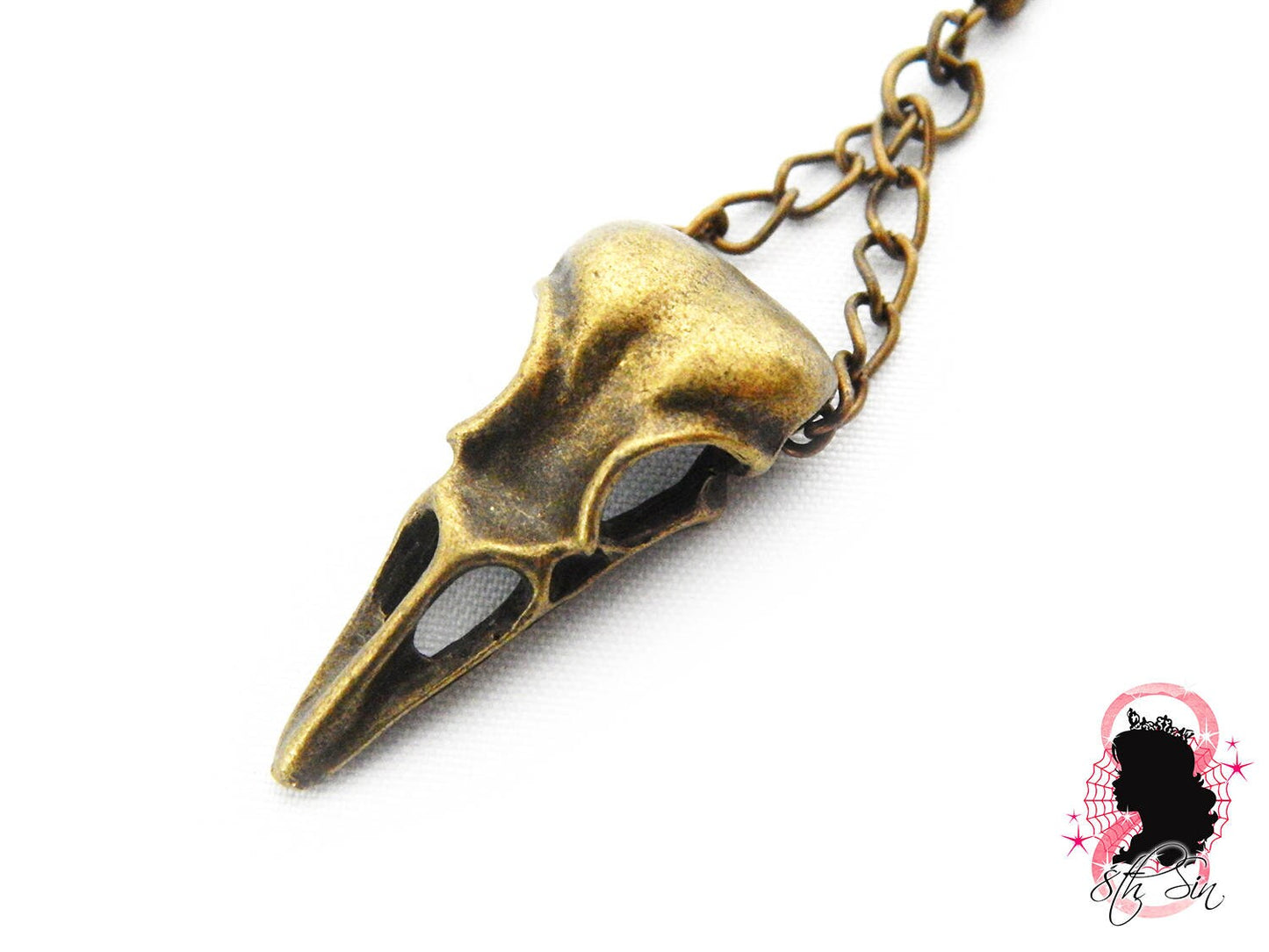 Antique Bronze Chained Bird Skull Earrings
