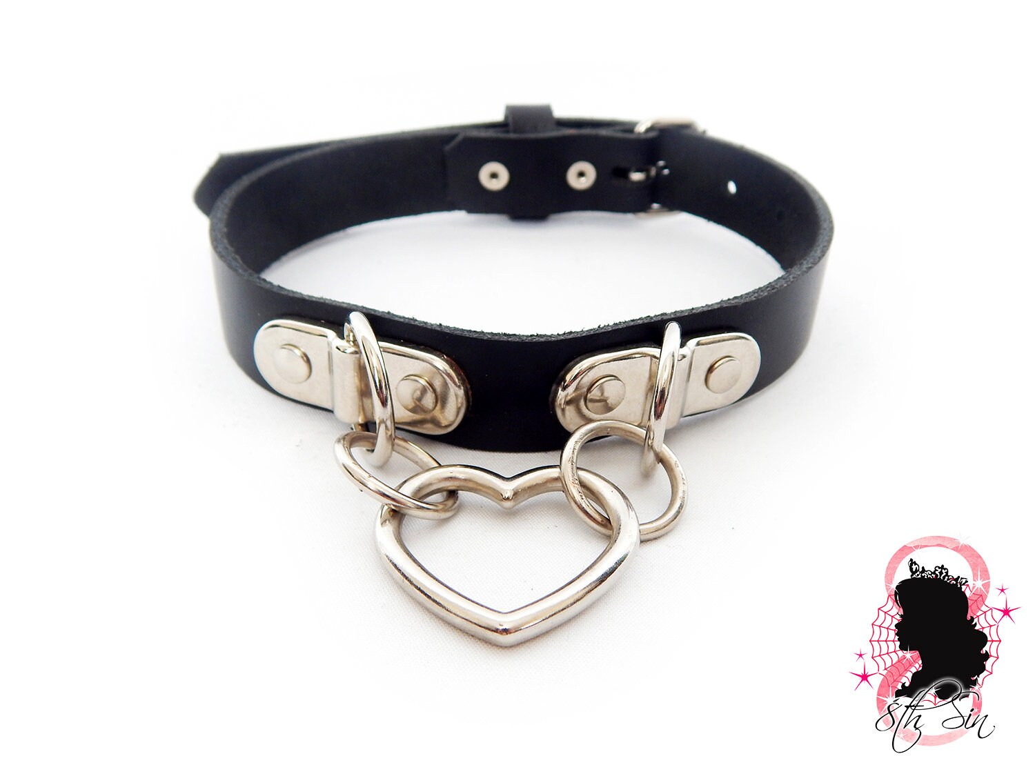Black Bound Heart Ring Choker - 8th Sin