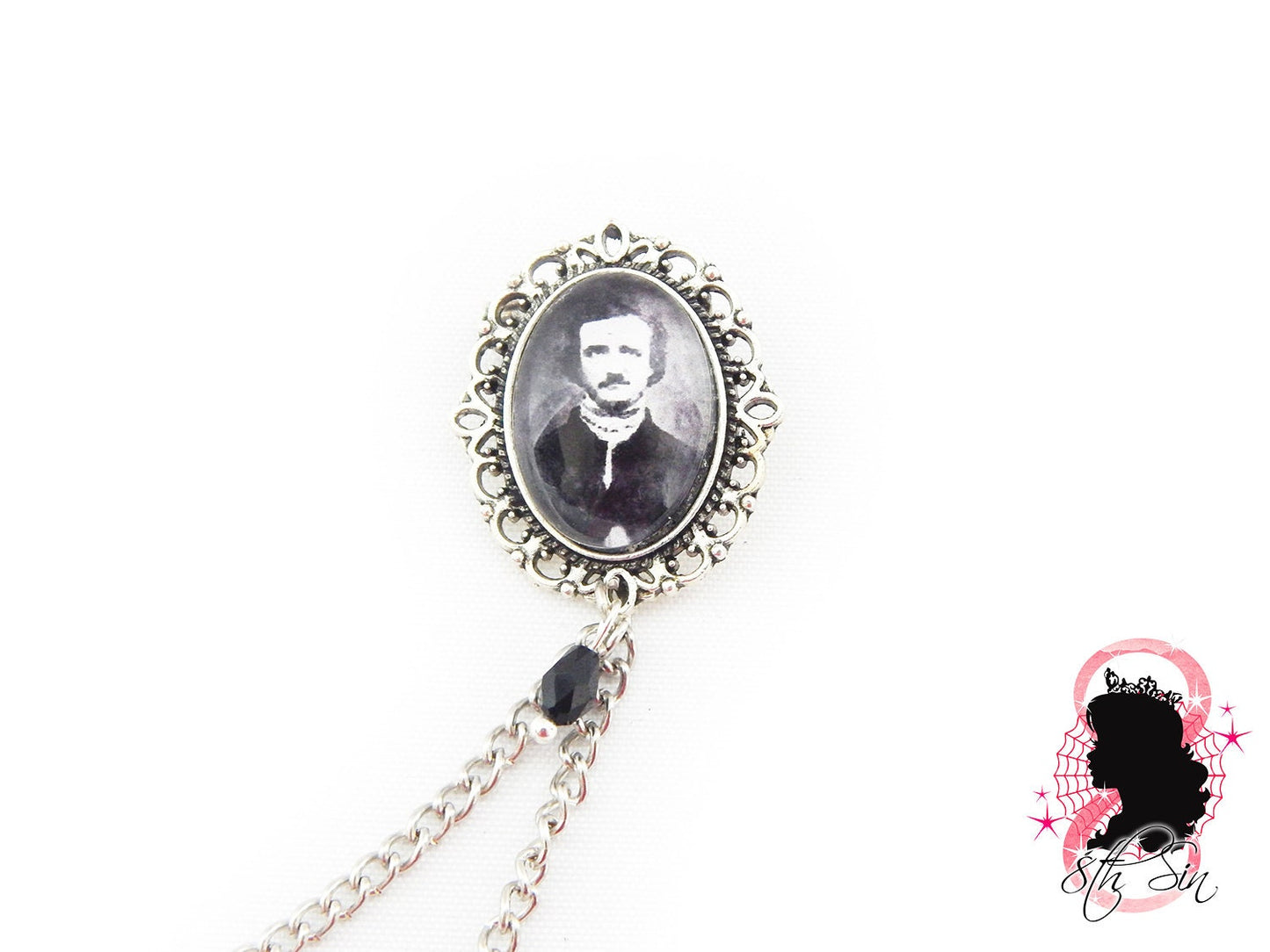 Antique Silver Edgar Allan Poe Collar Clips