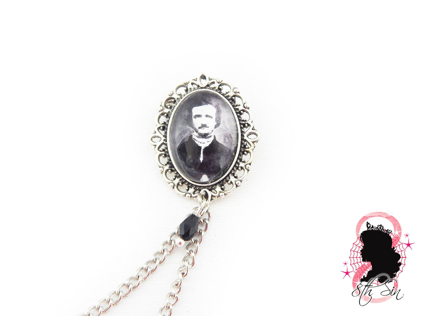 Antique Silver Edgar Allan Poe Collar Clips - 8th Sin