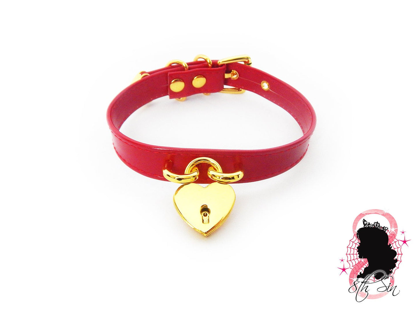 Red and Gold Heart Padlock Choker with Key