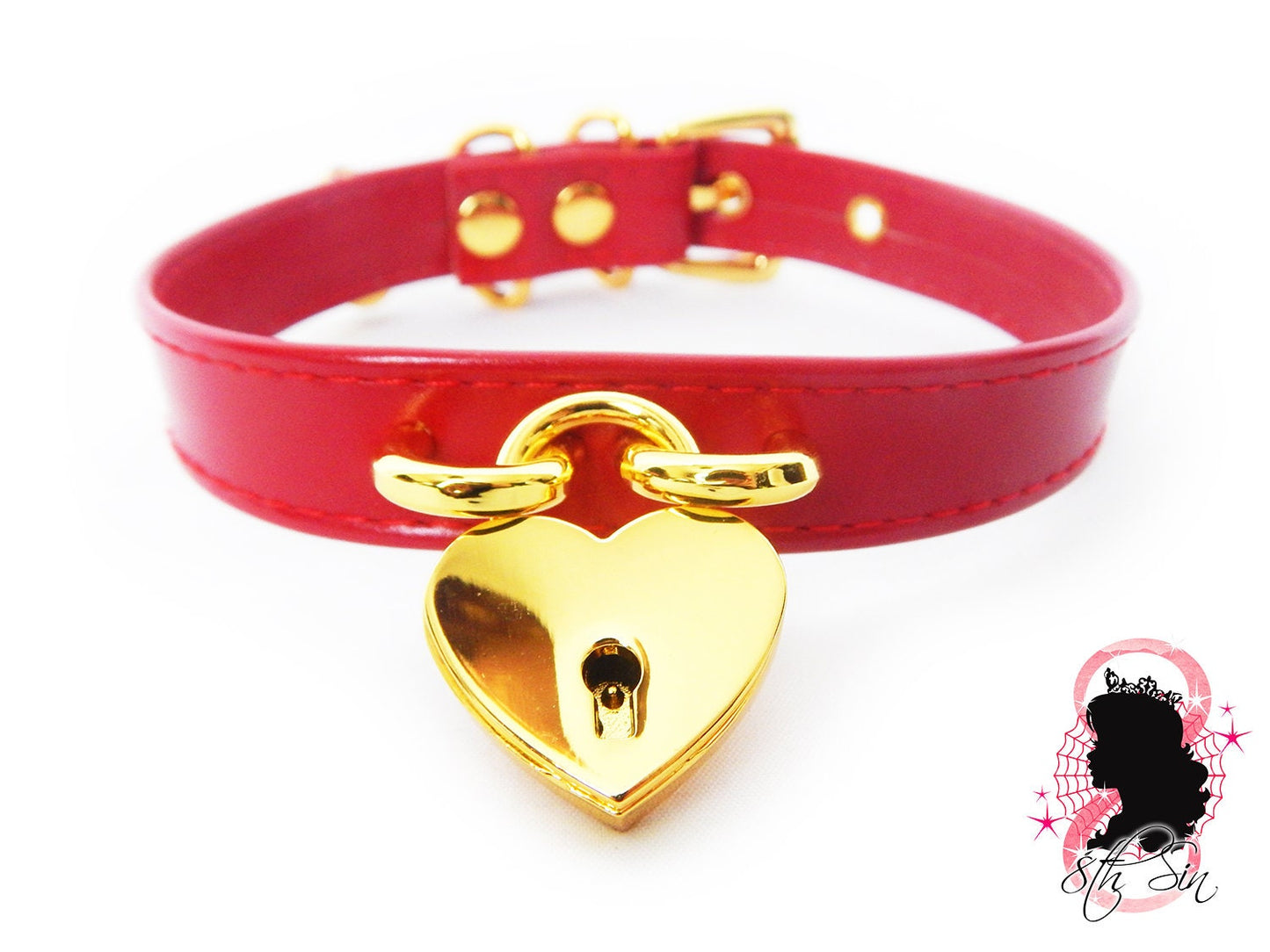 Red and Gold Heart Padlock Choker with Key