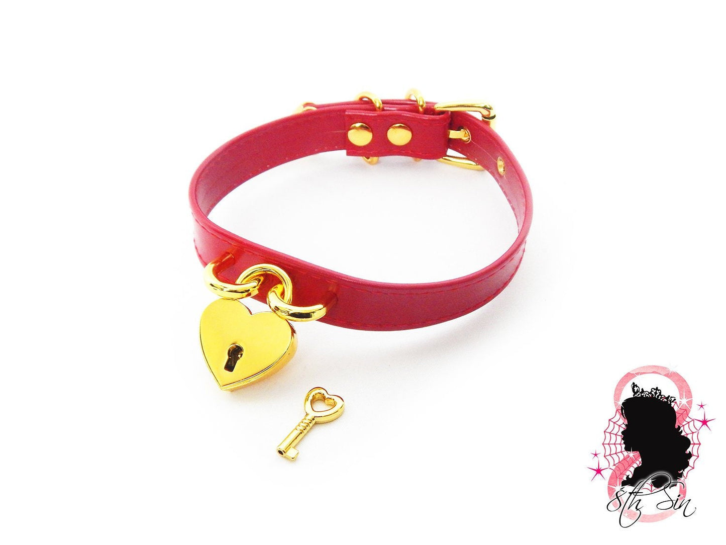 Red and Gold Heart Padlock Choker with Key