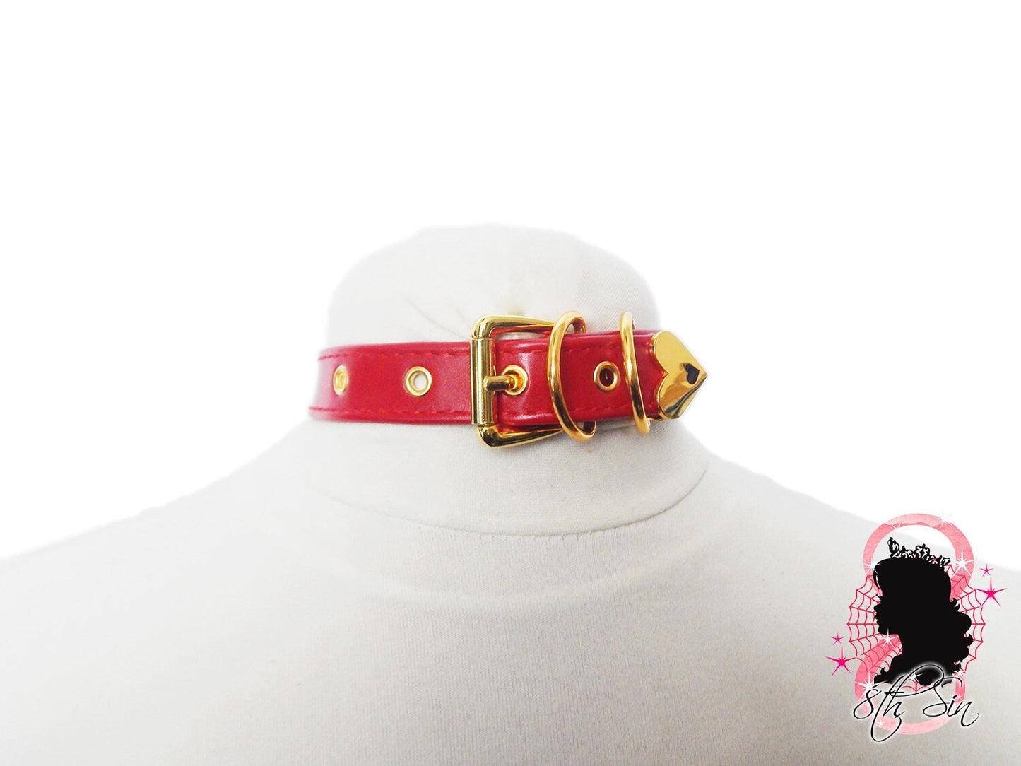 Red and Gold Studded Heart Padlock Choker with Key