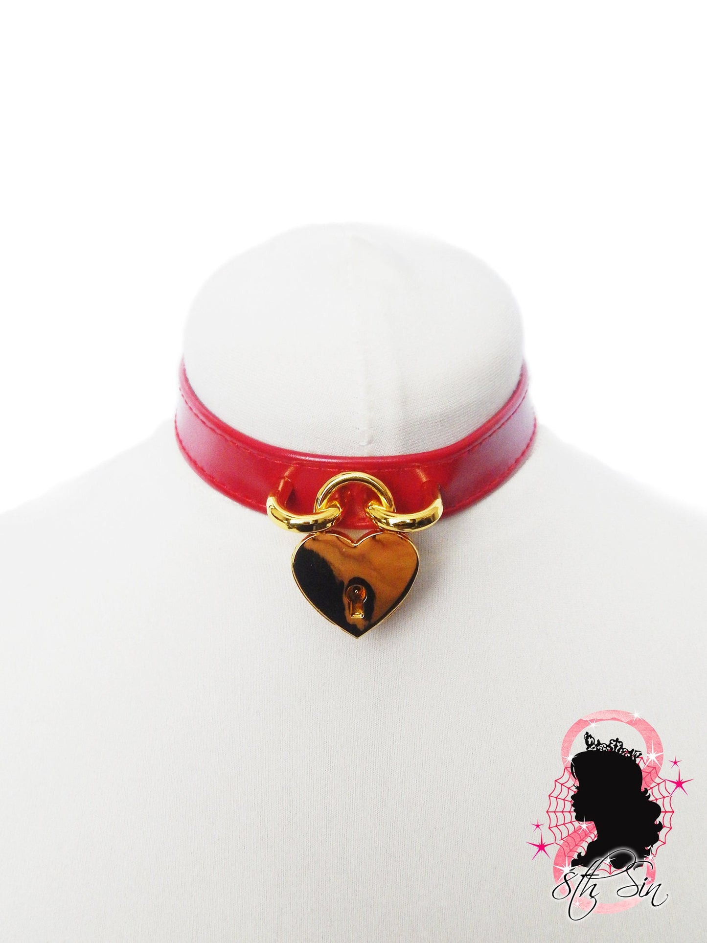 Red and Gold Heart Padlock Choker with Key