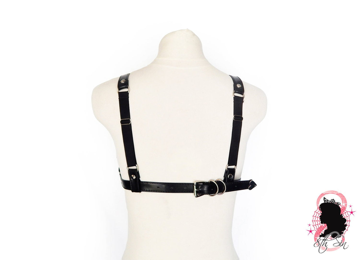 Black Vegan Leather Cage Harness Set - 8th Sin